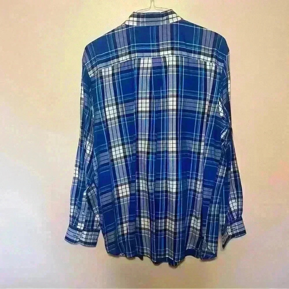 CHAPS Button Up Shirt Easy Care Twill Blue/White Plaid Mens Size X-Large - Picture 6 of 6